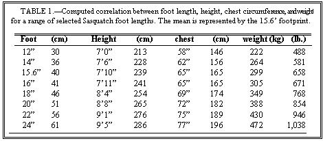 Footprint Size Chart
